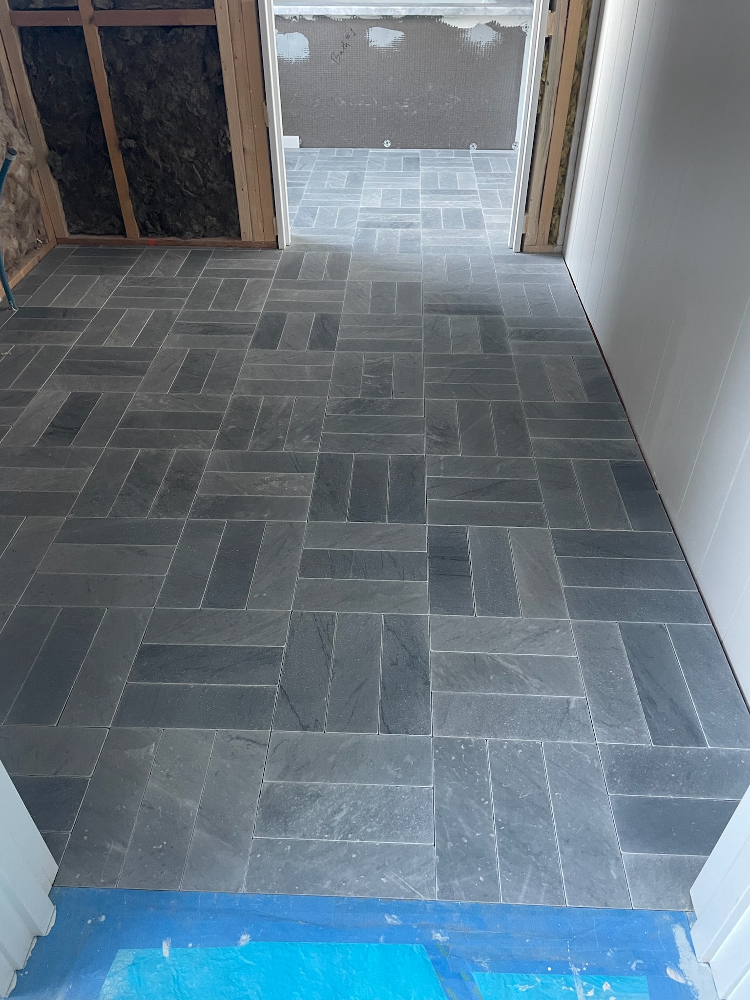 Slate herringbone floor pattern